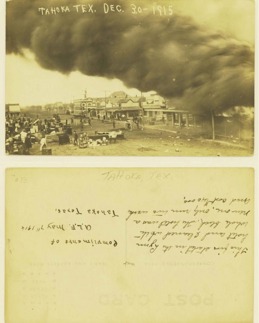 Historical postcard photograph labeled Tahoka, Texas, December 30, 1915